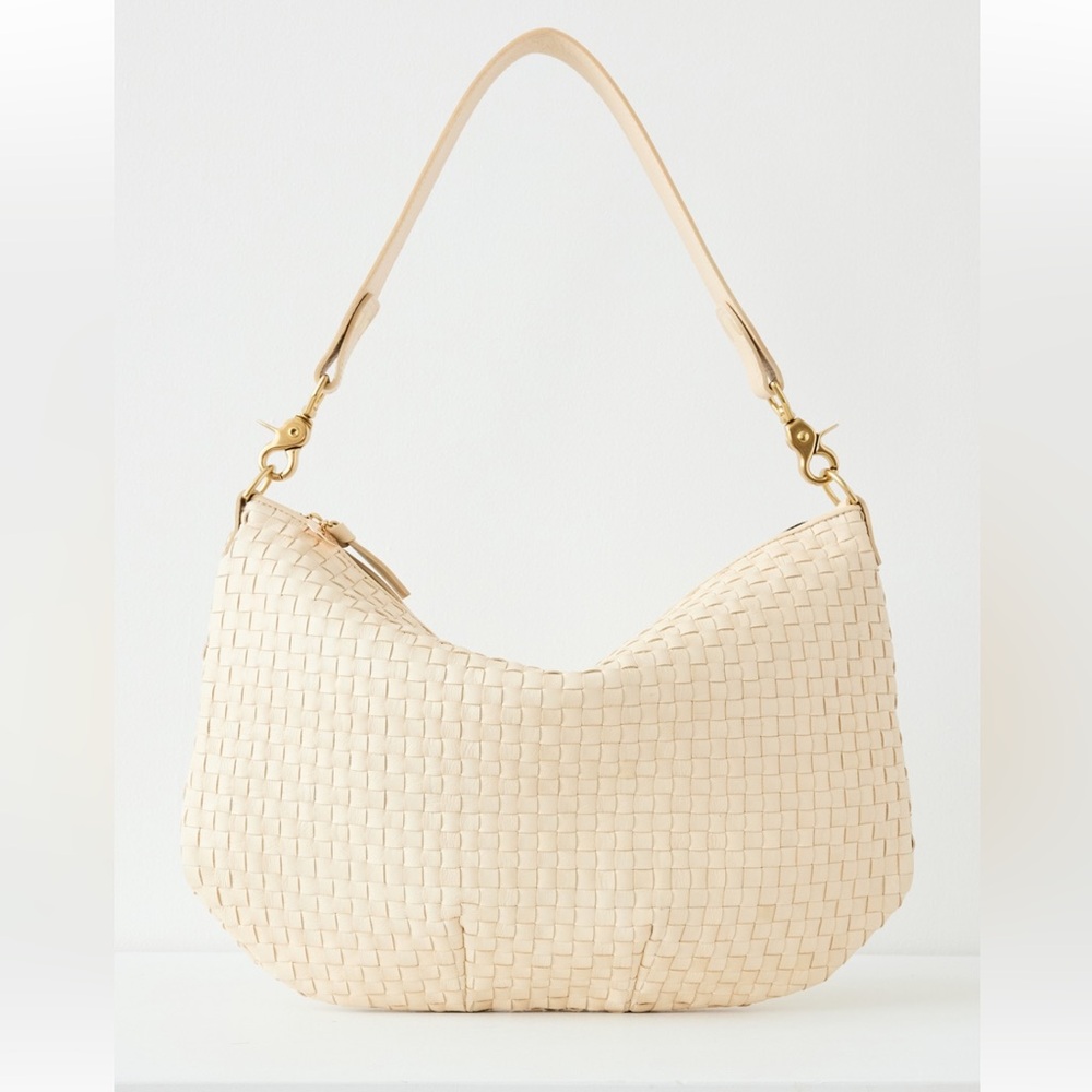 Clare V Moyen Messenger Bag in Cream Woven Checker